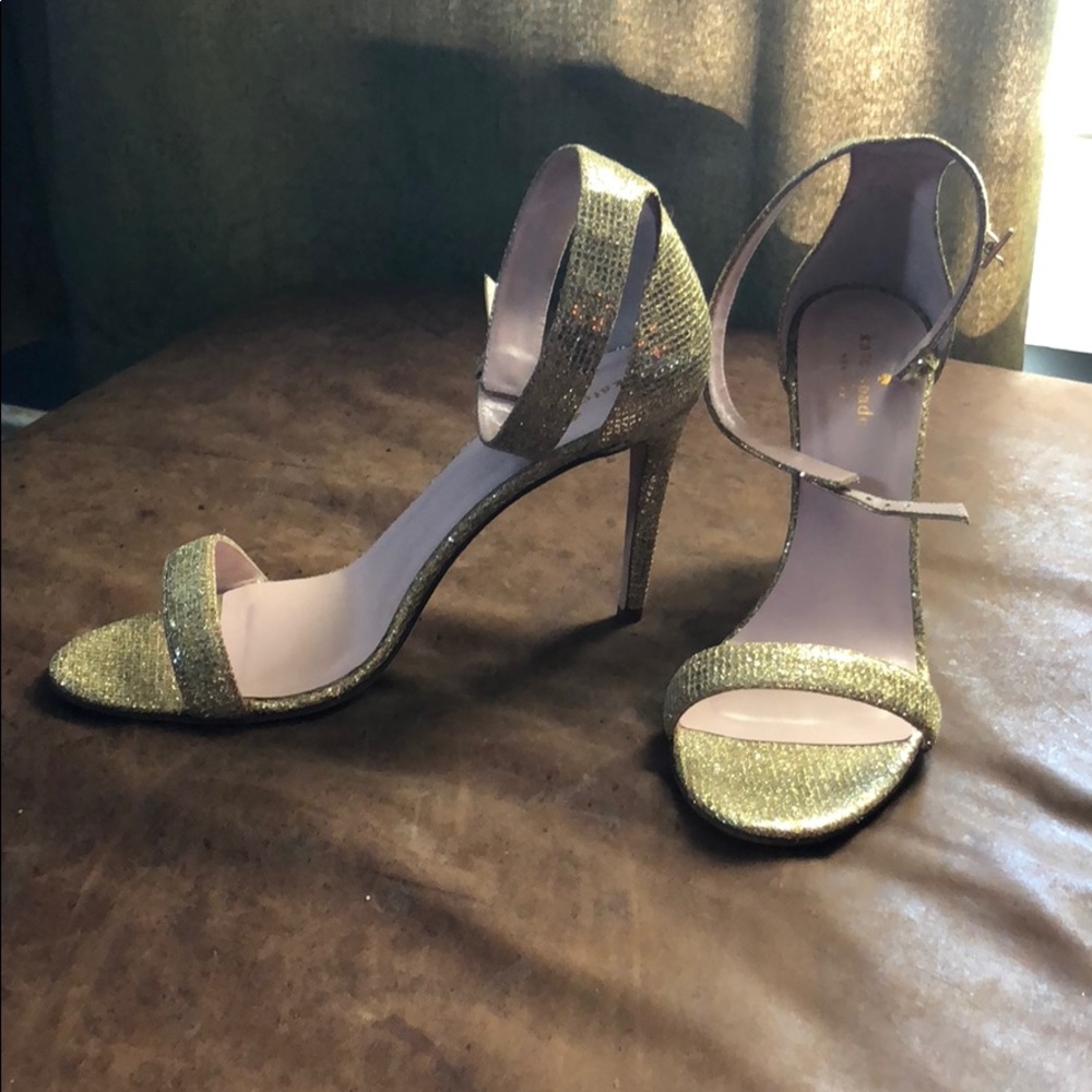 Kate Spade Gold Glitter Ankle Strap Heels